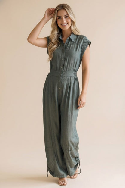 Button Down Chambray Jumpsuit