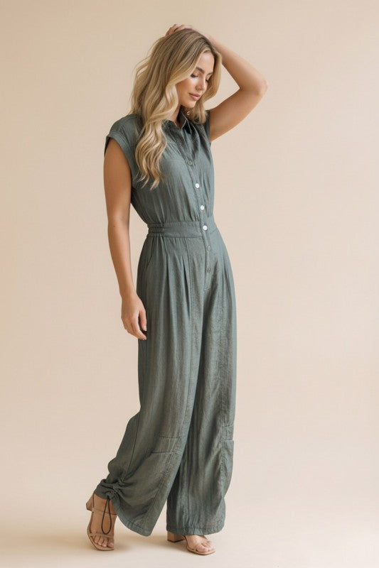 Button Down Chambray Jumpsuit