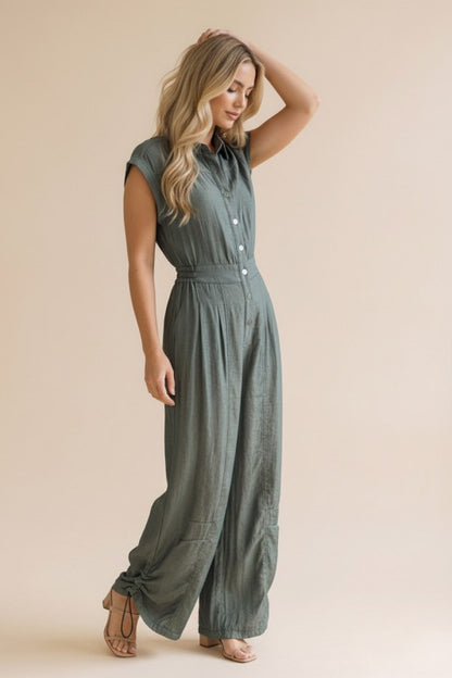 Button Down Chambray Jumpsuit