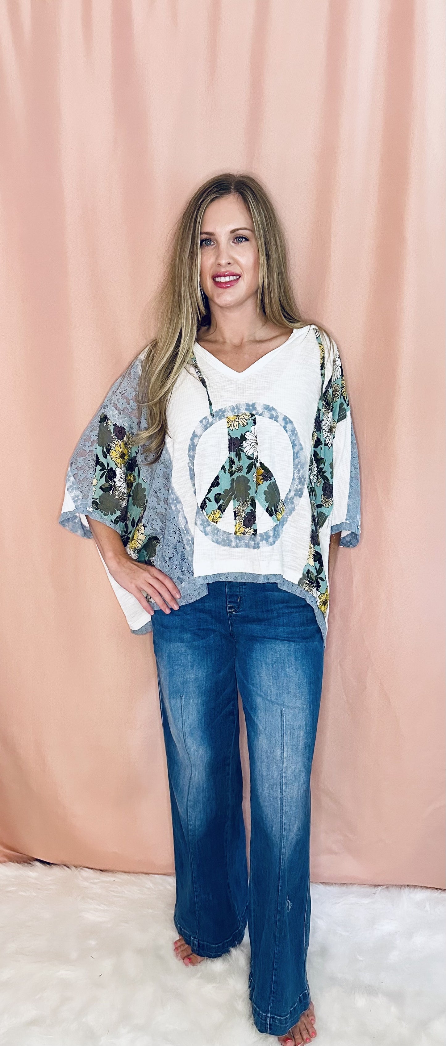 Oversized Peace Patch Top